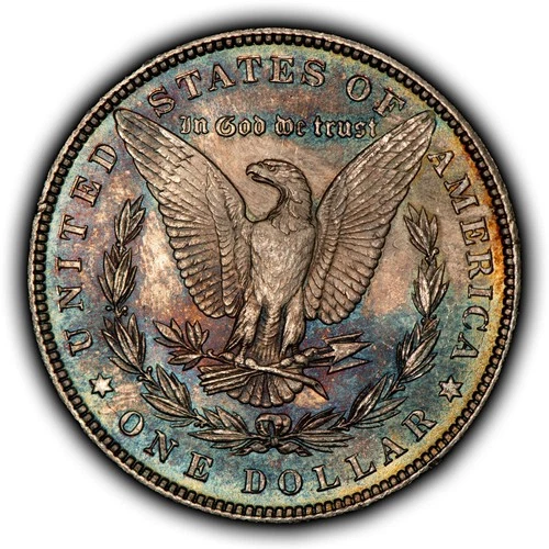 1885 $1 Morgan Silver Dollar - PQ Neon Rainbow Toning - BU - SKU-D7598
