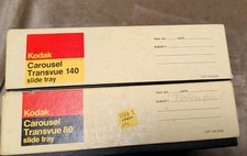 Kodak Carousel Transvue, Lot Of 2, 80 Slide Tray And 140 Tray, Boxed, Vintage