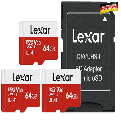 Lexar Micro SD 64GB 3er Pack UHS-I U3 A1 V30 C10 100MB/s 4K Adapter Kamera Handy