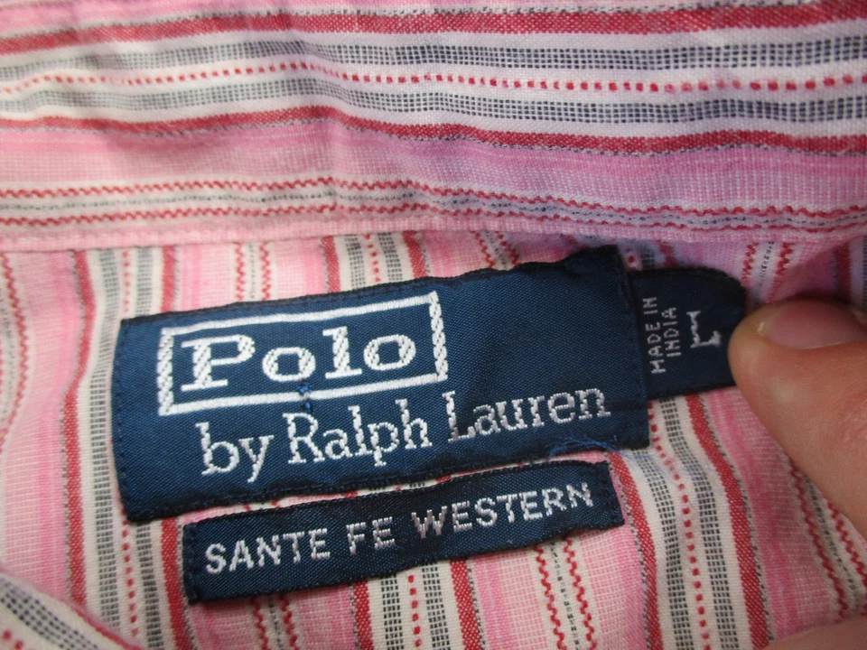 Camisa Polo Ralph Lauren Para Hombre Grande Rosa Rayas Sante Fe Western Pearl Snap Foto 4 de 4