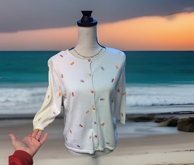 Y2K Preppy Beach Vacay Flip Flop Embroidered Cardigan Sweater Cute Preppy Colors