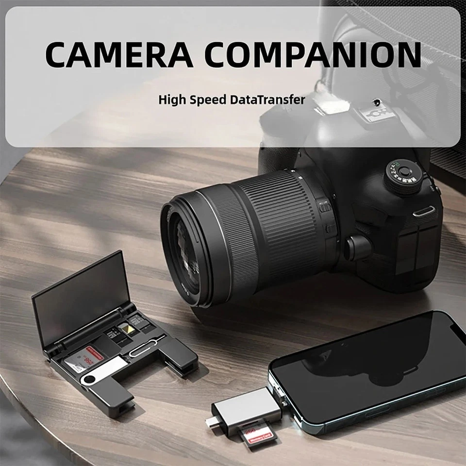 USB-C OTG Adapter SD TF Memory Card Reader Storage Box For iPhone Samsung Tablet - Image 4 of 4