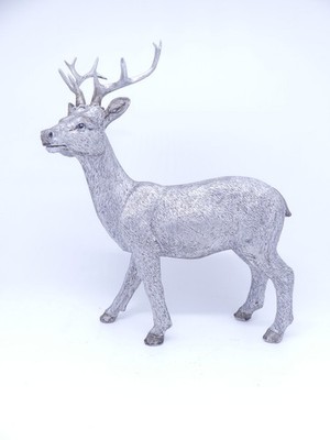 Dekofigur Hirsch Silber-Schwarz stehend Strukturiert 22 cm Weihnachtsdeko Modern
