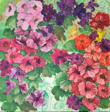 Original Аcrylbild, 40x40, Landschaft, Abstrakt,  Blumen, Petunien