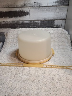 Vintage Tupperware Cake Carrier Round 684-5 With Handle & Lid 683-5 Harvest Gold
