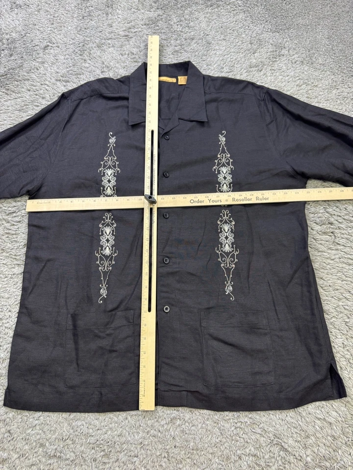 Camisa The Havanera Co Guayabera Hombres XL Negra Lino Plisada Campamento Cubano Abotonada Foto 4 de 4