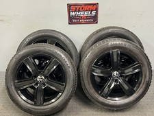 GLOSS BLACK GENUINE 4 x VW TOURAN GOLF CADDY PASSAT ALLOYS WHEELS TYRES