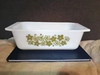 Pyrex #913 Spring Blossom Green Crazy Daisy Bread Loaf Pan, Vintage, 8.5"x4.5"