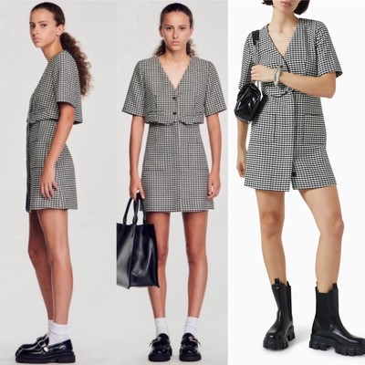 Sandro Charlotte Houndstooth Black and White Tweed Mini Dress 34/XS