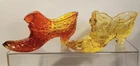 Vtg FENTON Glass Shoe Lot 2pc Lemon YELLOW 9295 Amberina Hobnail 3995 Amber