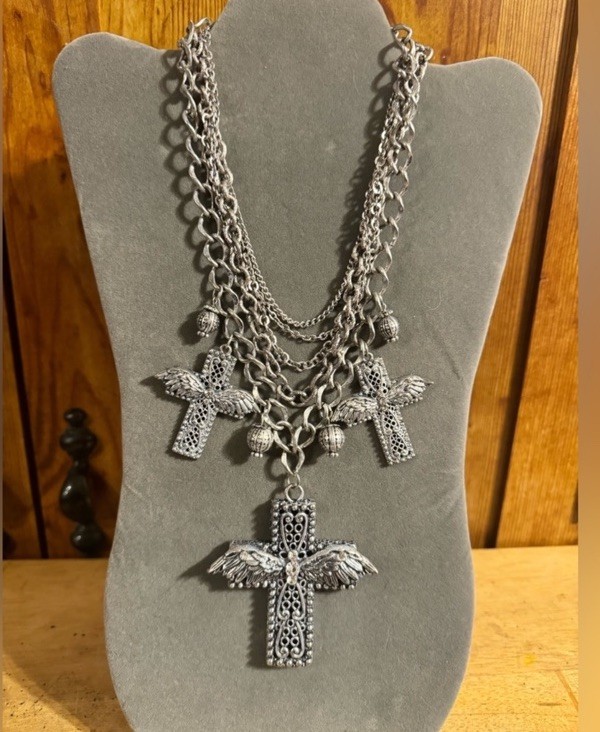 Stunning Multi Strand Statement Cross with Angel … - image 1