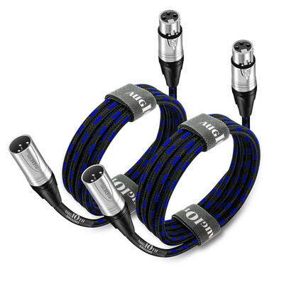 XLR Pro Mic Cable 15 Ft 2 Pack 4.5 Meter Male to Female XLR Cables 3-Pin Blue Ba