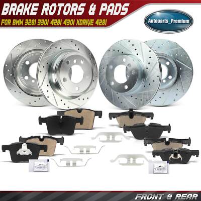 Front & Rear Drilled Brake Rotor & Ceramic Brake Pad for BMW 328i 330i 428i 430i