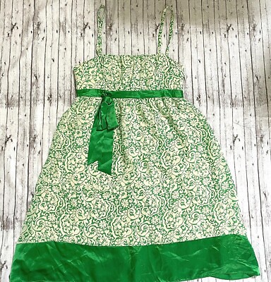 Lilly Pulitzer Womens Green White Silk Dress Size 6 Tie On Side Sleeveless Lined