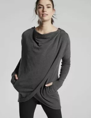 NWT Athleta Purana Wrap Sweatshirt Sz XS Oversize Charcoal Grey Heather #486073