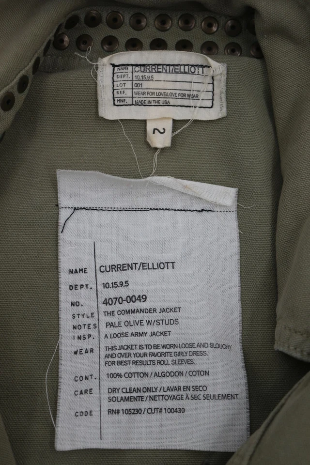 actual elliott Mujer’s 2 Tachonado Commander Ejército Chaqueta Oliva Pálida Desgastada Foto 2 de 4