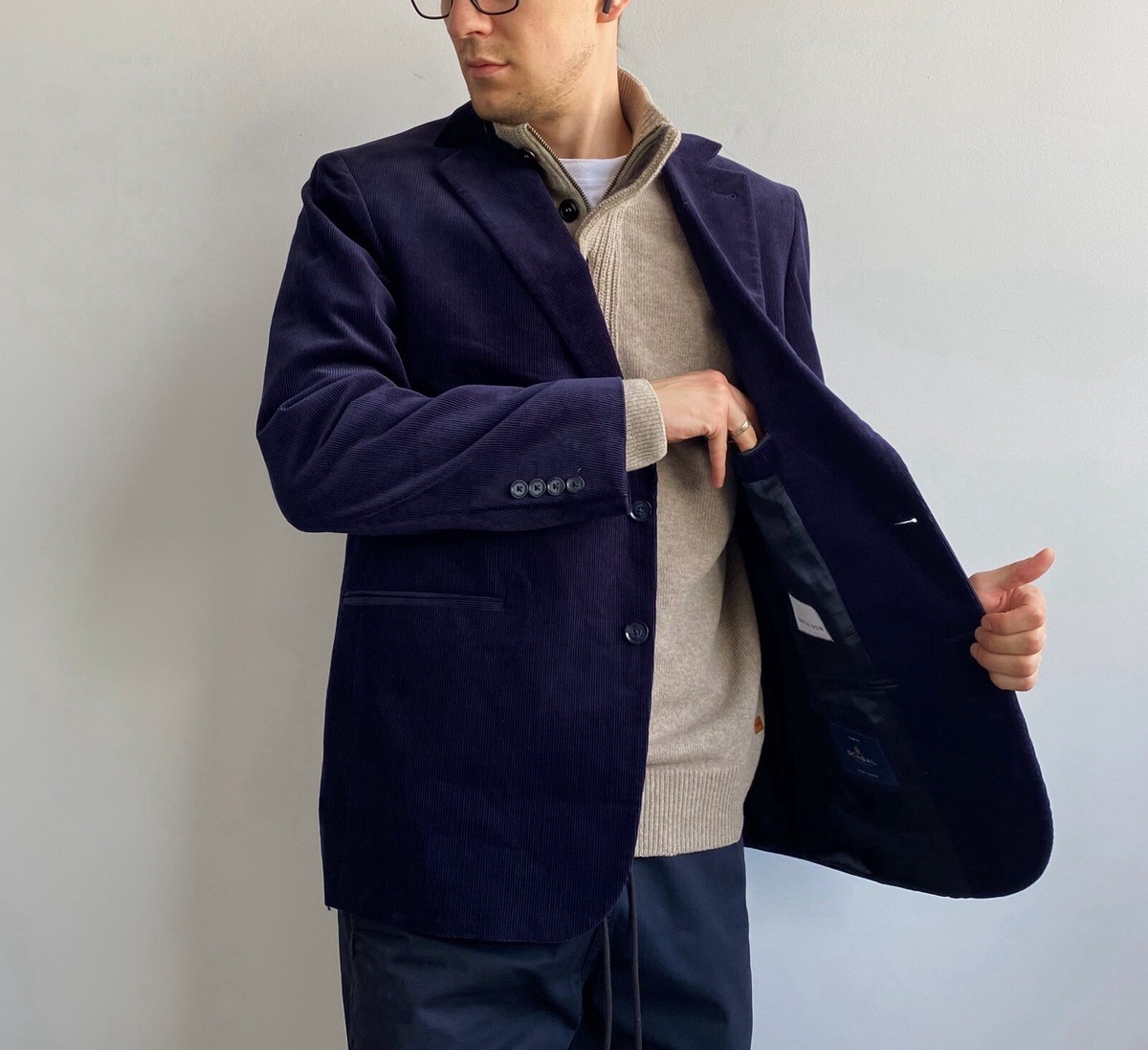 SCABAL Mayfair Savile Row England Navy Blue Corduroy Men