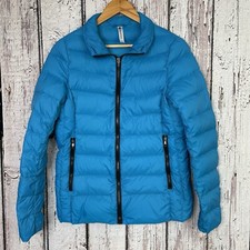 Fabletics Joni Puffer Jacket Bright Teal Large Fits Medium Full Zip Logo Peel