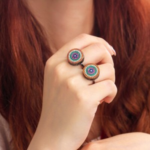 Authentic Resizable Black Gold Plated Multicolor CZ Ring Costume Fine Jewelry Accessories