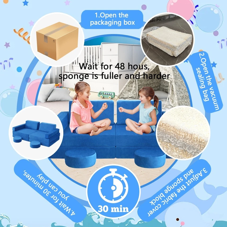 Modular Kids Couch 10Pcs Child DIY Play Sofa for Sleeping Playroom Bedroom - Image 4 of 4