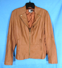 Kut From The Cloth Lined Vegan Leather Knit Side Panels Brown Moto Jacket Sz S