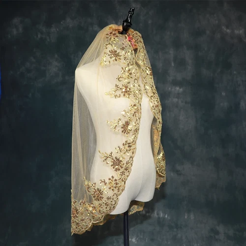 BlingBling新娘面纱金色绿色蓝色婚礼发饰婚礼面纱 — 第 3/4 张图片