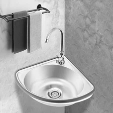 Single Triangle Wash Basin Corner Sink Small Bar Sink w/ Faucet Stainless Steel