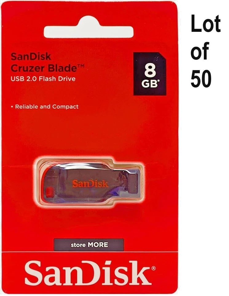 50 unidades unidad flash SanDisk Cruzer Blade 8 GB USB 2.0 - SDCZ50-008G-B35 nueva venta al por menor Foto 2 de 4