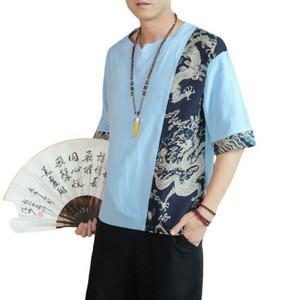Download Mens Loose Fit V Neck T Shirt Ethnic style Patchwork ...