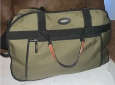 Fiona Duffle Bag Tote Olive Green Black Straps Military Styling Soft Zip 18"