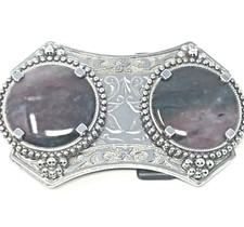 Belt Buckle Silver Tone with Cabochons - Cowboy Western Style READ