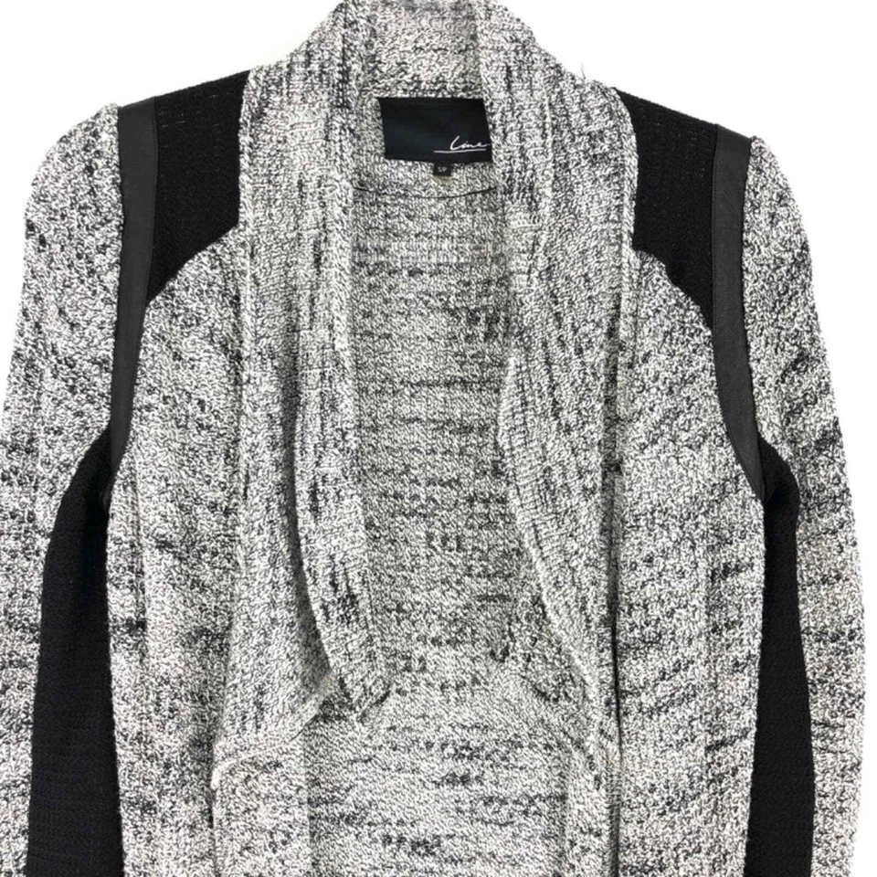 Кардиган с кожаной отделкой линия серый белый черный размер S - Изображение 3 из 4