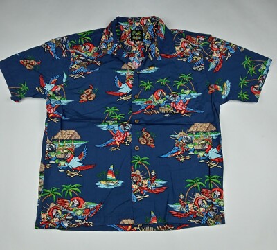 BENNY'S Hawaiian Shirt Parrots Margaritas Vintage Made In California Men's Large