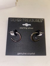 Silver Treasures Sterling Silver Rhinestone Hoop Earrings NWT