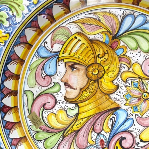 Assiette Ornement Rabat en Céramique Caltagirone Ø 55 CM Ca. Décor Buste Pelle A - Photo 2 sur 7