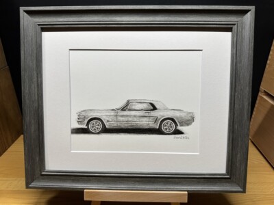 Drawing of a 1964 Ford Mustang Coupe Car #3 Graphite Pencil Art Sketch Picture