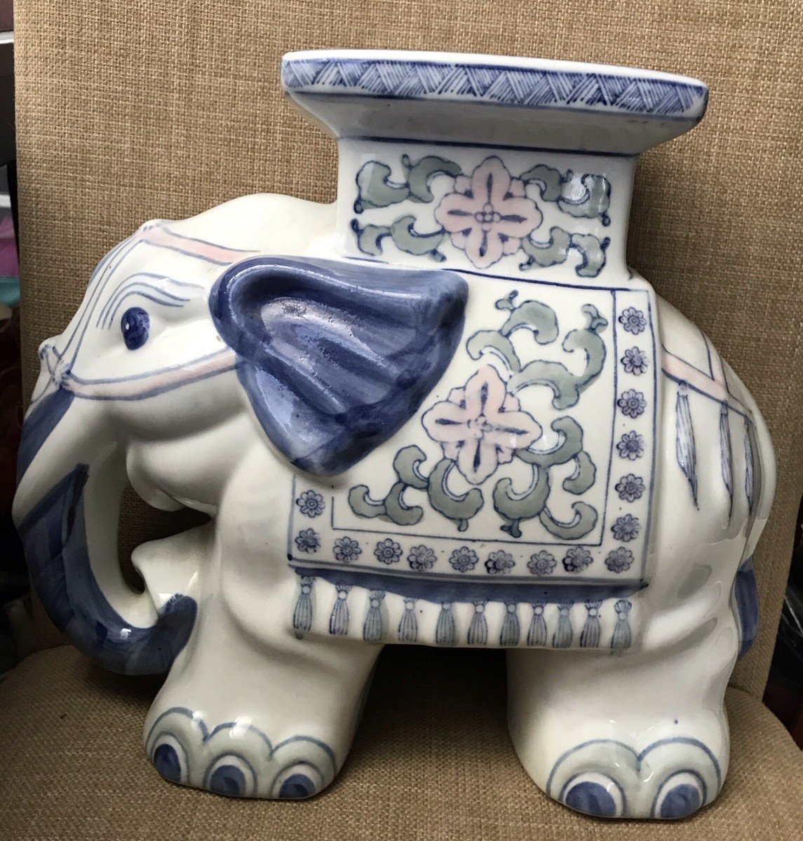planter stand blue and white elephant garden stool