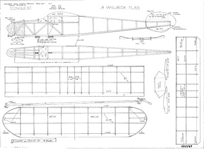 Welbeck Modelle Conquest Freiflugsegelflugzeug Vintage Plan