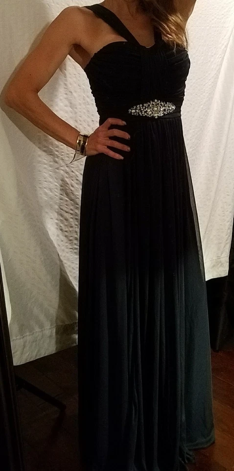 B DARLIN ВЫПУСКНОГО ВЕЧЕРА ВОЗВРАЩЕНИЕ ДОМОЙ ПОДРУЖКИ НЕВЕСТЫ ОФИЦИАЛЬНЫЙ ДЛИННОЕ ПЛАТЬЕ СТРАЗЫ СИНИЙ 1 / 2  - Изображение 2 из 4