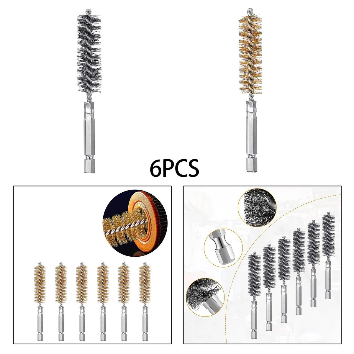 Long flexible wire brush clearance for drill