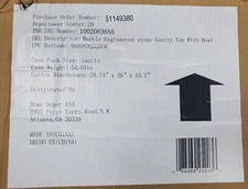 Home Decorators Marble Engineered Stone Vanity Top w Bowl 25" x 22" Snowstorm