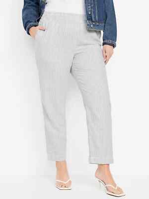Old Navy High Rise Linen Blend Straight Pants Womens 2X Gray Stripe Beach  NEW