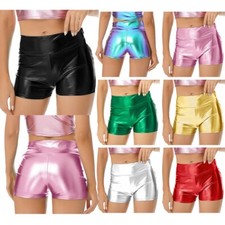 US Women's Shiny Metallic Booty Shorts Hot Pants High Waist Rave Dance Bottoms 