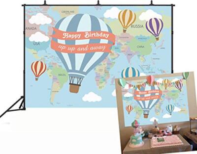 Map Balloon Theme Backdrop Hot Air Balloon Birthday Party Up Up & Away Backdrop