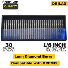 Drilax 1mm Lapidary Drill Bit Kit (30 Pc) | Diamond Coated | Glass, Stone, Shell