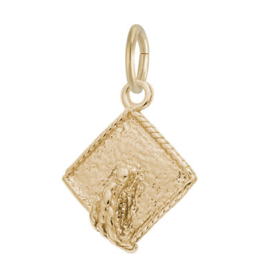 Patterned Graduation Cap Charm by Rembrandt 10K or 14K Gold or Sterling Silver