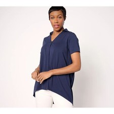 Beautiful by Lawrence Zarian Regular Hi-Low Tunic with Pleating Navy Bue Medium