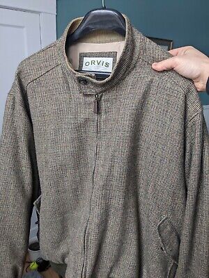 Men's Orvis Tweed Herringbone Wool Bomber Jacket Sporting XXL Outdoor Coat