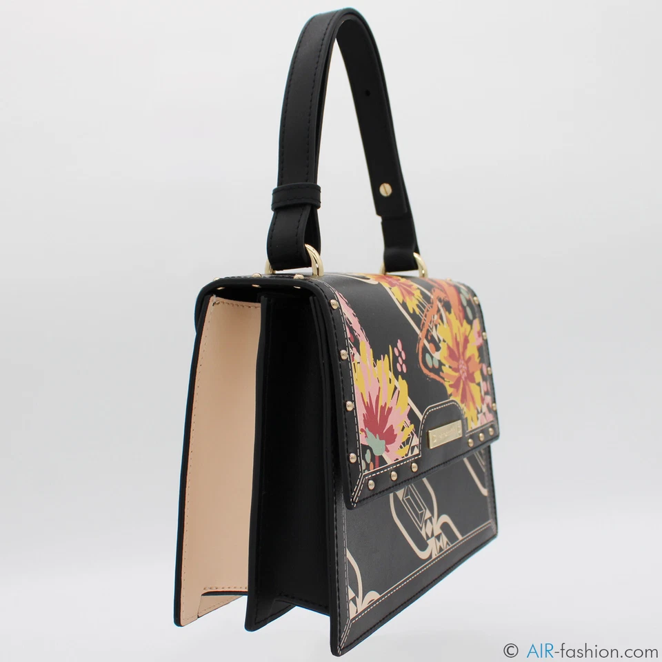 Bolso de mano pequeño de diseño Cromia cuero negro patrón floral hecho en Italia Foto 4 de 4