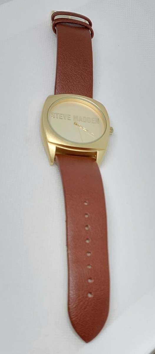 Mens Steve Madden Gold Tone Brown Leather Band Analog Watch  display picture 2